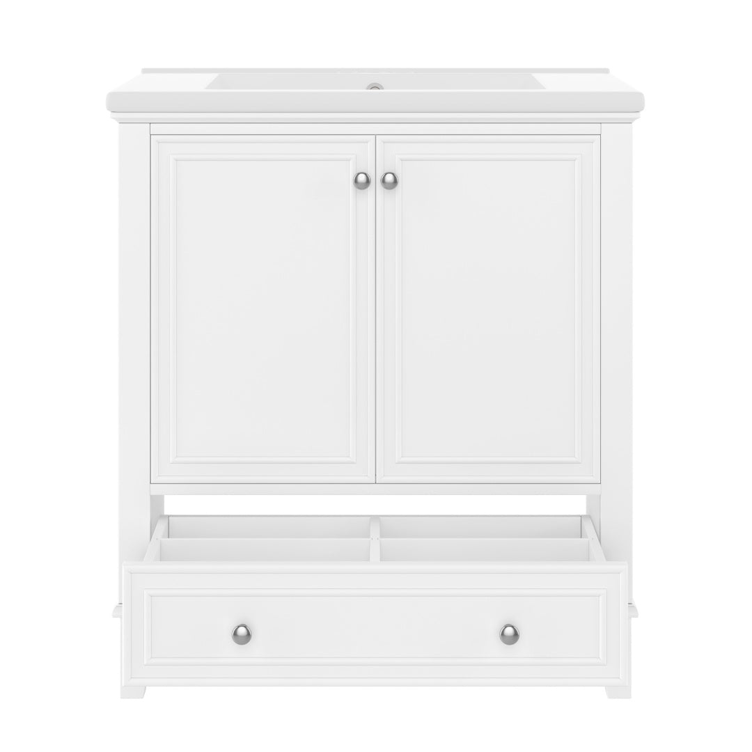30 Bathroom Vanity With Sink Combo, Multi-functional Bathroom Cabinet With Doors And Drawer, Solid Frame And MDF Board, White