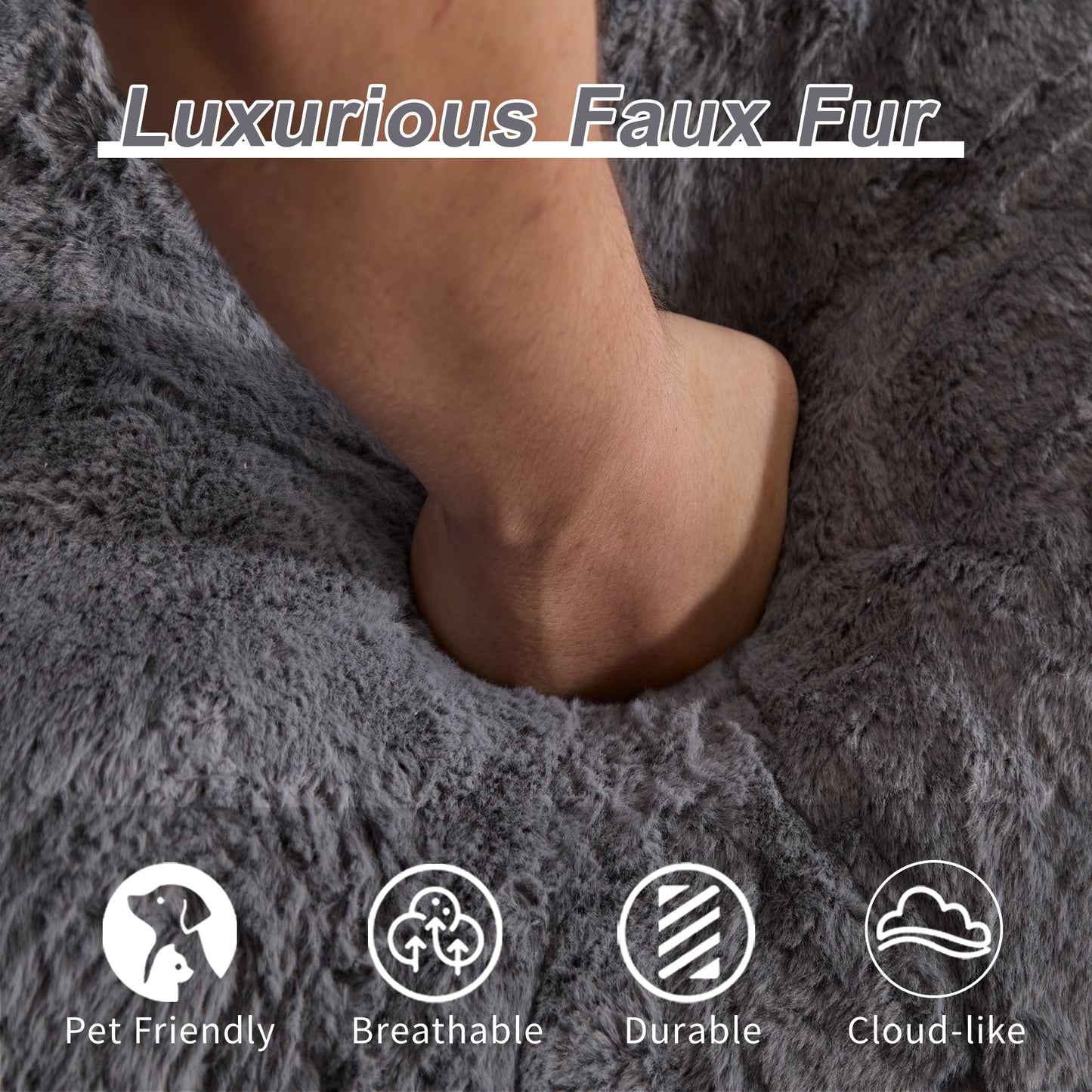 Giant Bean Bag Couch For Adults, Ultra Soft Fluffy Loveseat Bean Bag Sofa, Oversized Chase Lounge Chair Indoor For Living Room Bedroom, No Assembly Required Cozy Reading Chair With Pillows, Grey