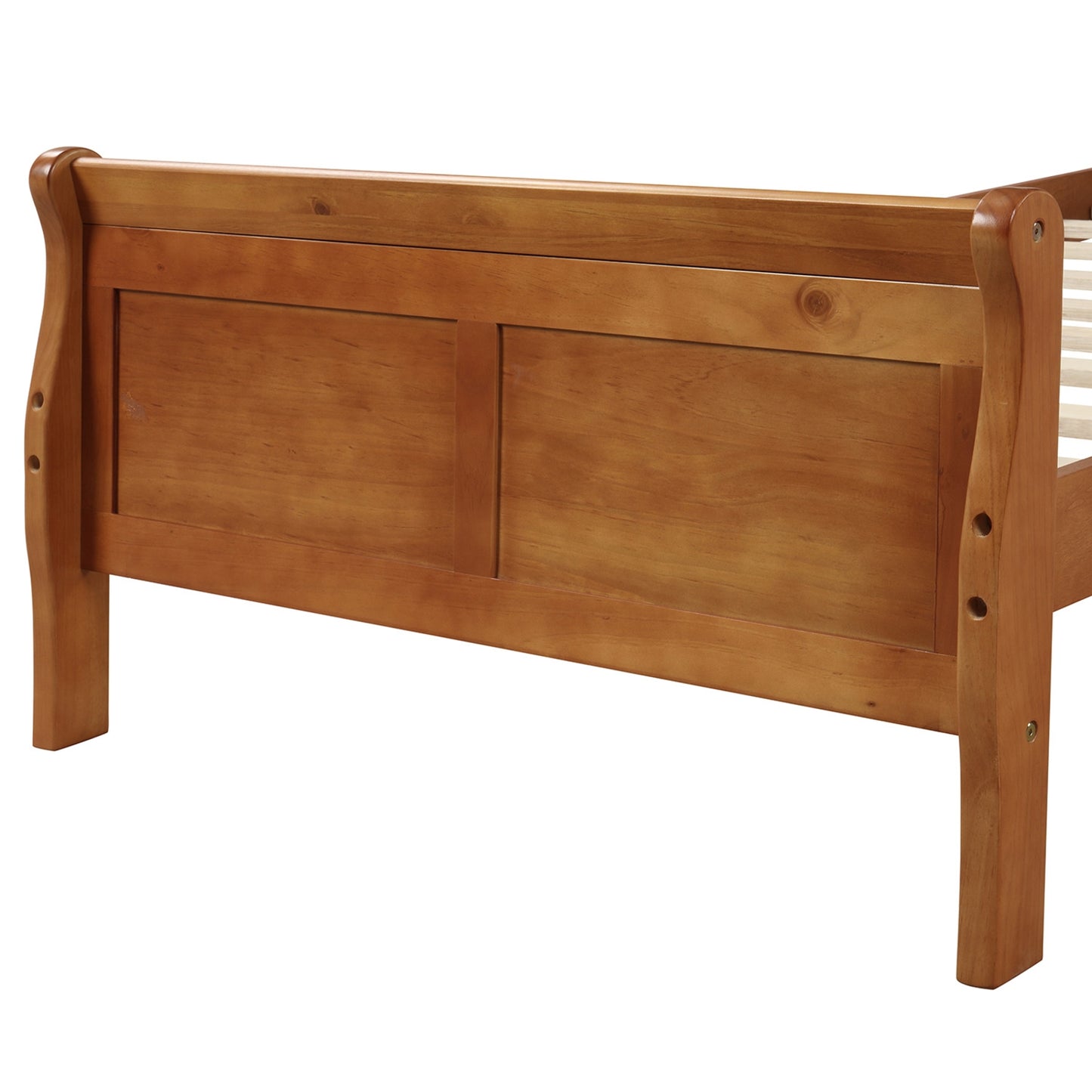 Wood Platform Twin Bed Frame, Sleigh Design With Headboard Footboard, Wood Slat