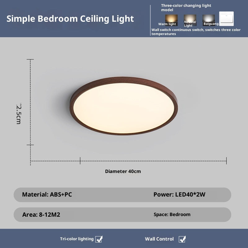 Ultra-thin Bedroom New Chinese Retro Solid Wood Living Room Simple Full Spectrum Eye Protection Ceiling Lamp