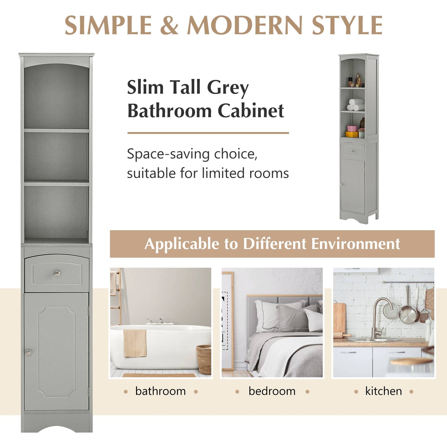 Tall Bathroom Cabinet Storage Cabinet With Drawer Adjustable Shelf
