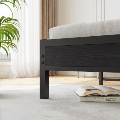 Queen Size Bed Frame, Storage Headboard With Charging Station, Solid And Stable, No Box Spring Needed, Easy Assembly