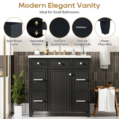 36 Bathroom Vanity Cabinet With Sink Top Combo Set , Black ,Single Sink,Shaker Cabinet With Soft Closing Door And 3 Drawers