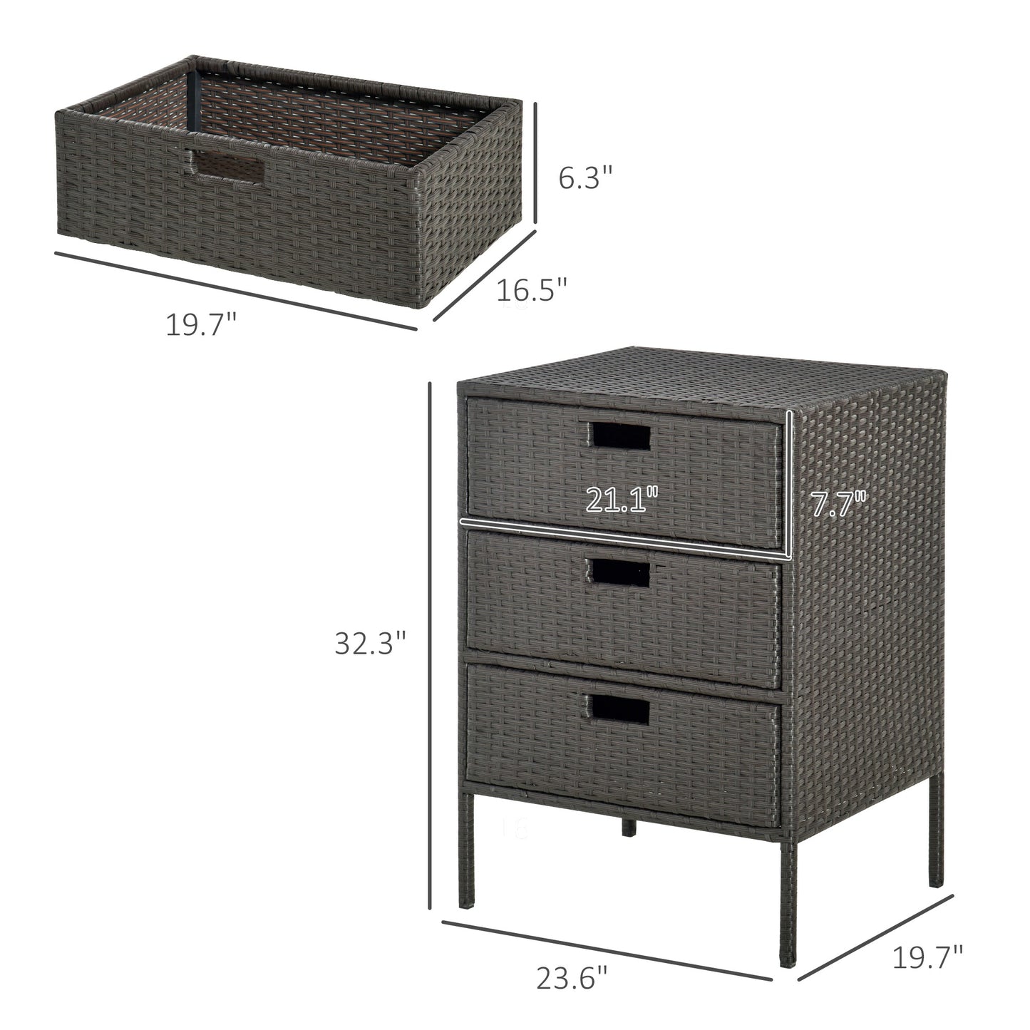 32 Poolside Rattan Wicker Patio Organizer Storage Cabinet With 3 Large Drawers Weather Fighting Materials