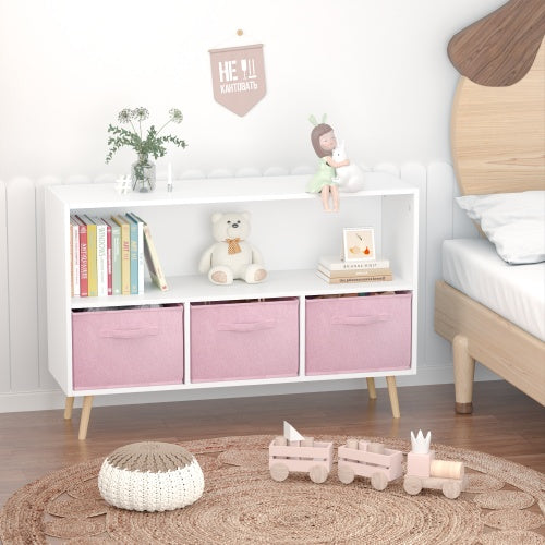 Fiberboard Children's Bookshelf With Foldable Fabric Drawers