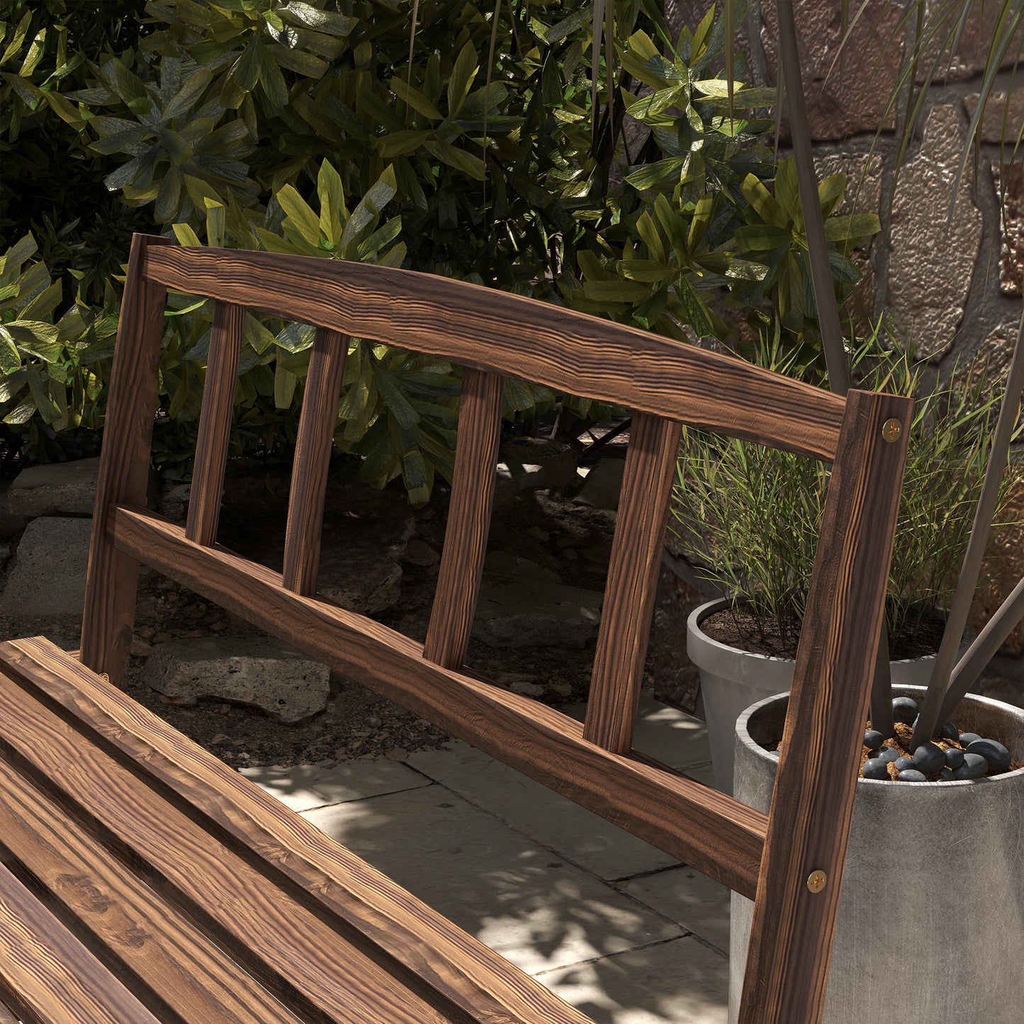 Patio Table and Chairs for 4 People, Wagon Wheel Design, Outdoor Furniture Set for Backyard, Garden, Carbonized