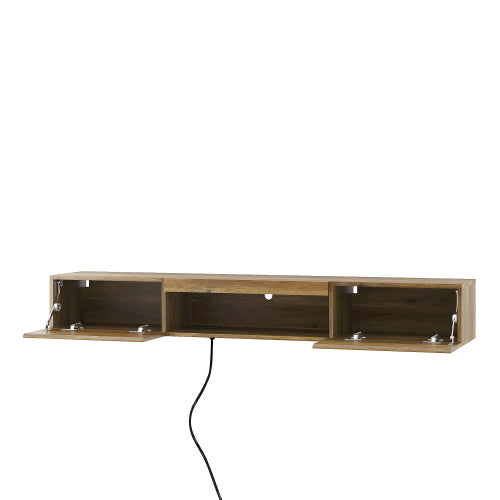 Floating TV Stand, Wall Mounted TV Shelf With LED Lights & Power Outlet,Wall Mounted Floating TV Stand With 16 Color LEDs-brown