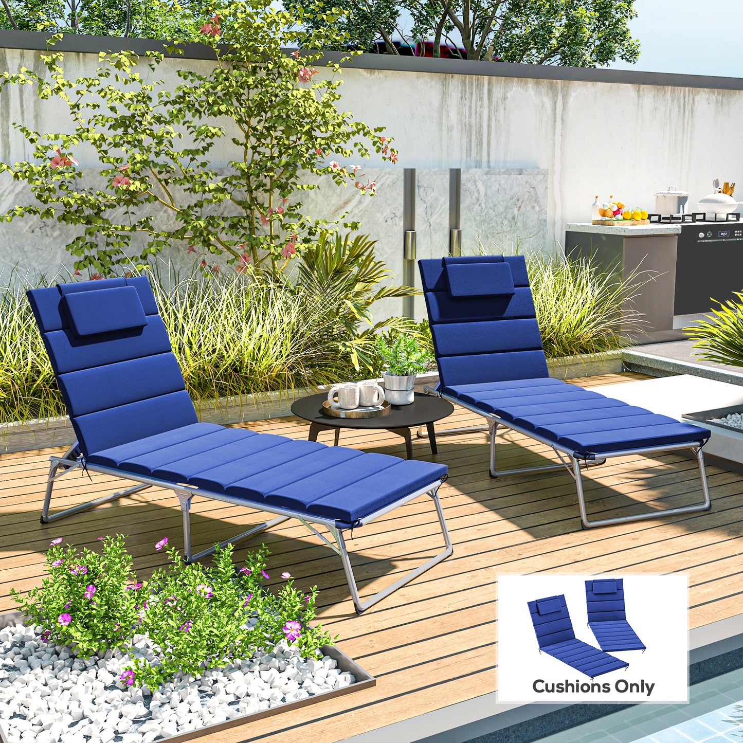 Foldable Chaise Lounge Cushion Set of 2