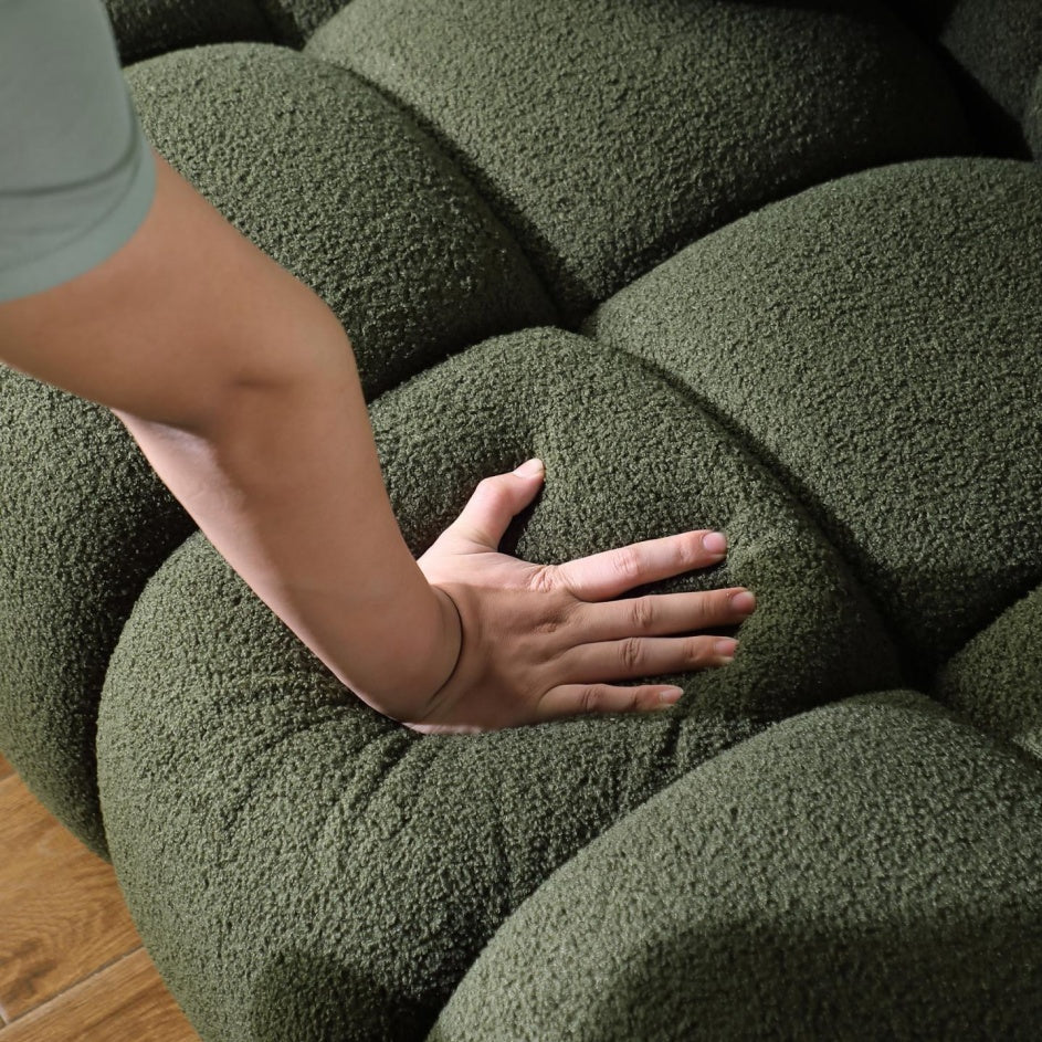 64.96 Length ,35.83inch Deepth ,human Body Structure For USA People, Marshmallow Sofa,boucle Sofa ,2 Seater, Olive Green BOUCLE