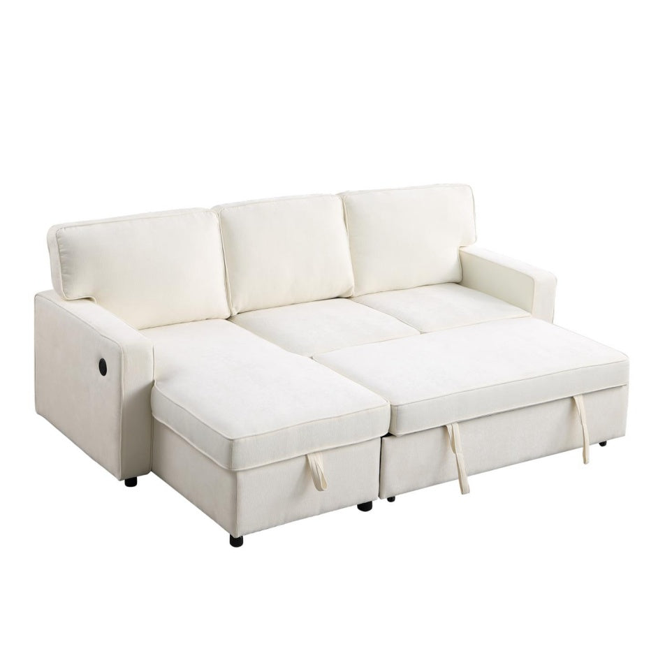 USTYLE Upholstery Sleeper Sectional Sofa With Storage Space, USB Port, 2 Cup Holders On Back Cushions
