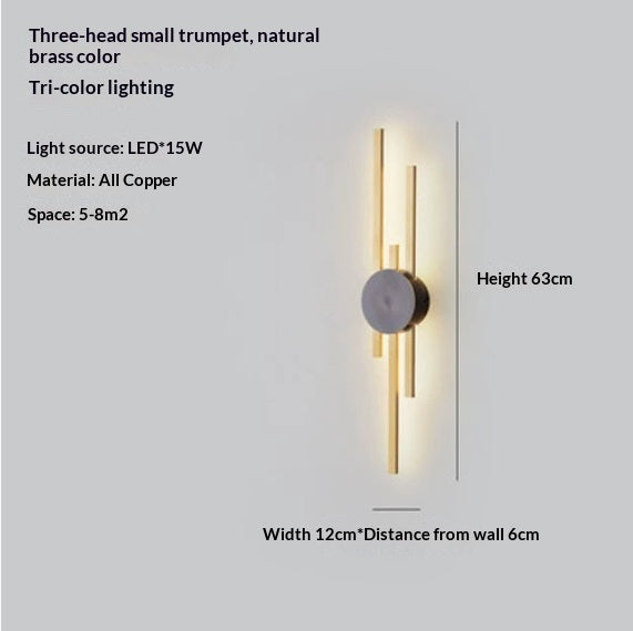 Full Copper Wall Lamp Nordic Light Luxury Long Living Room Corridor Wall Lamp