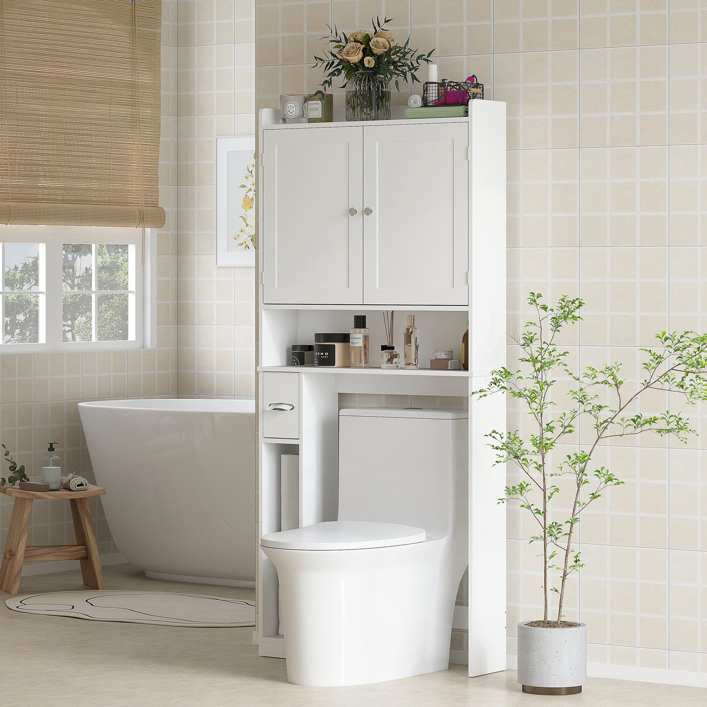 Modern Over the Toilet Storage Cabinet with 2 Doors