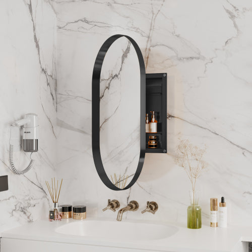 20x34 Inch Oval Recessed Metal Frame Bathroom Wall Cabinet With Mirror And Adjustable Shelves Unavailable Platforms- Temu