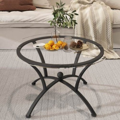 3 Piece Tempered Glass Surface Coffee Table Set, Decor Coffee Table Round End Side Table With Sturdy Construction For Living Room Rustic Black
