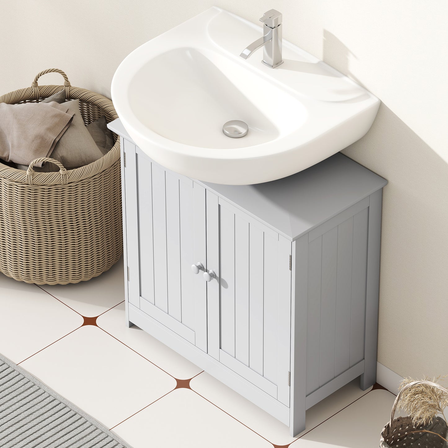 Bathroom Vanity Cabinet, Under Sink Bathroom Cabinet with 2 Doors and Adjustable Shelf, Light Gray