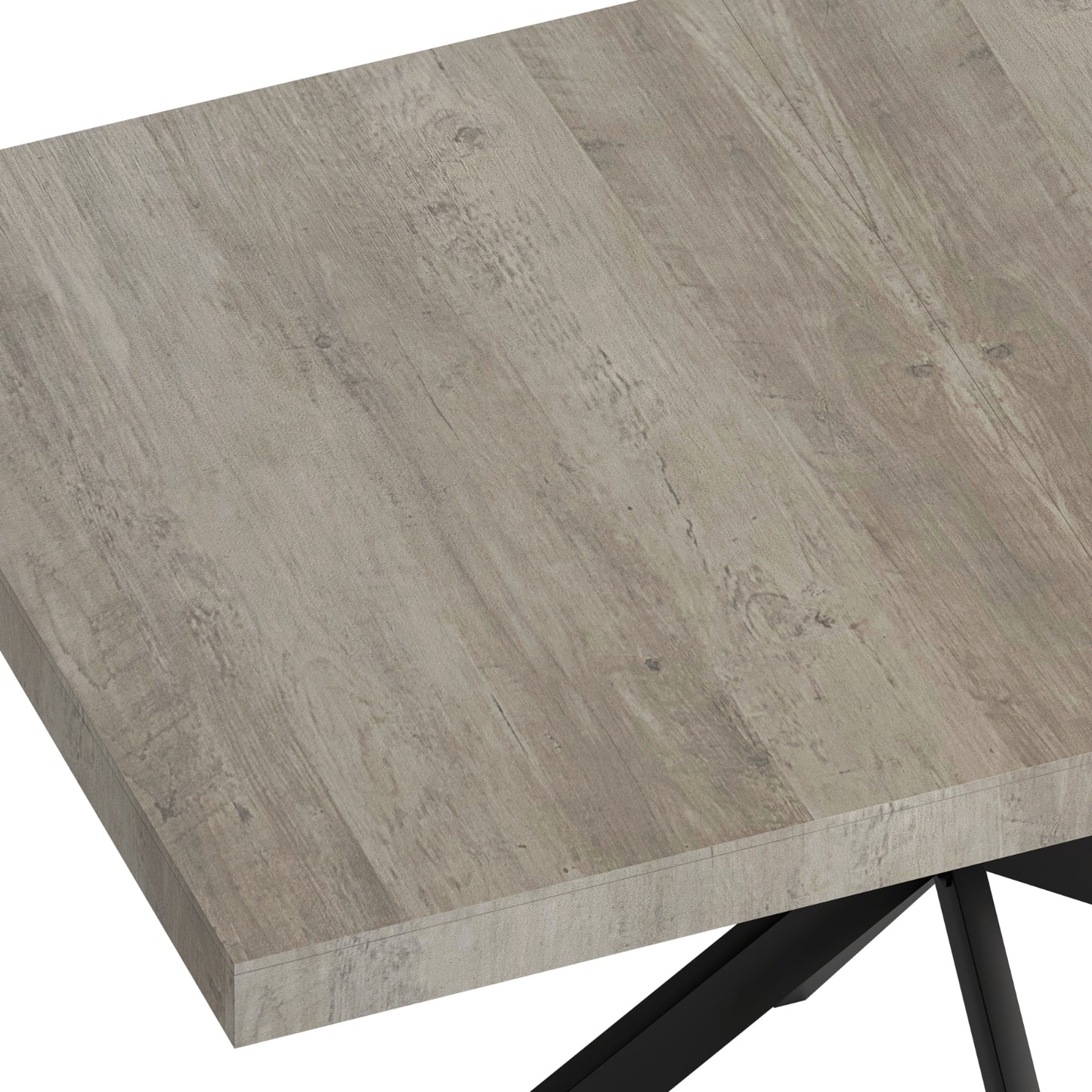 55.11-70.86 Retro Rectangular Stretch Dining Table, Grey Carole Top With Black Embossed Center Pl