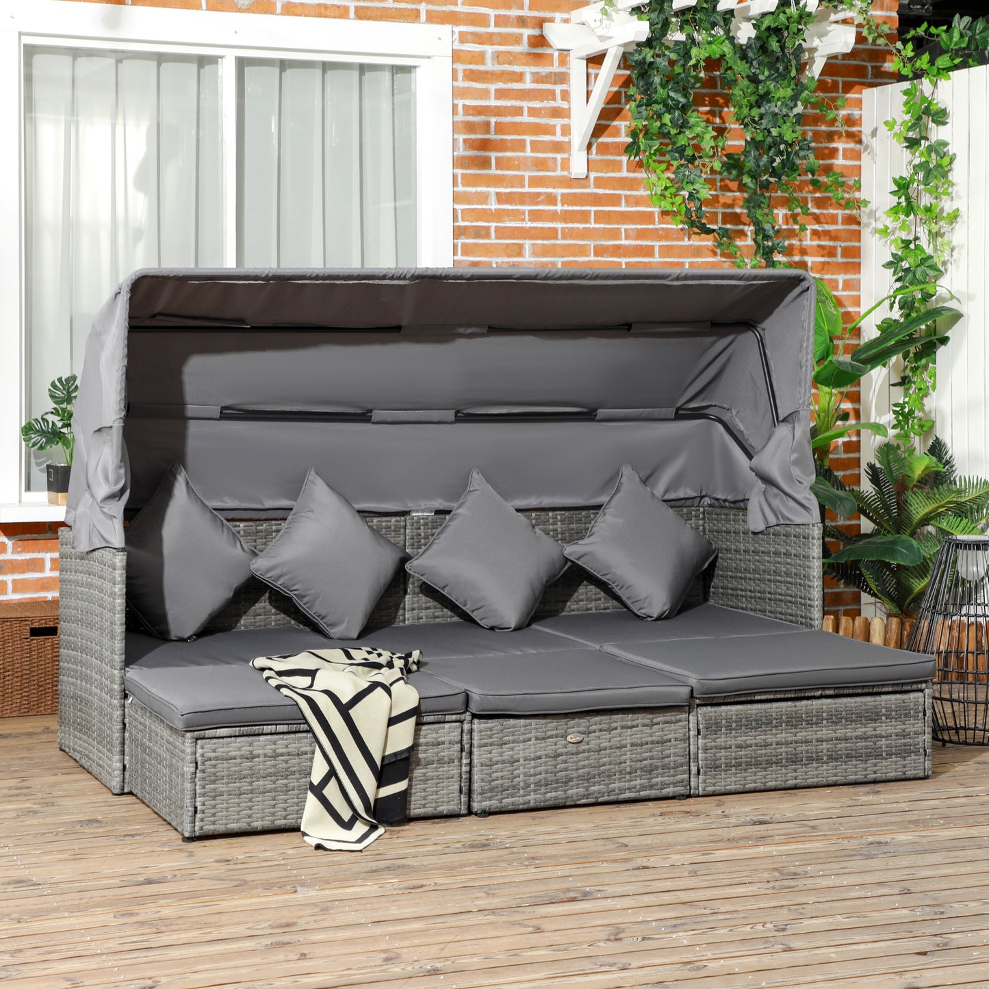 4 Piece Adjustable Canopy Outdoor Sofa Set w/ Height Adjustable Coffee Table & Cushions