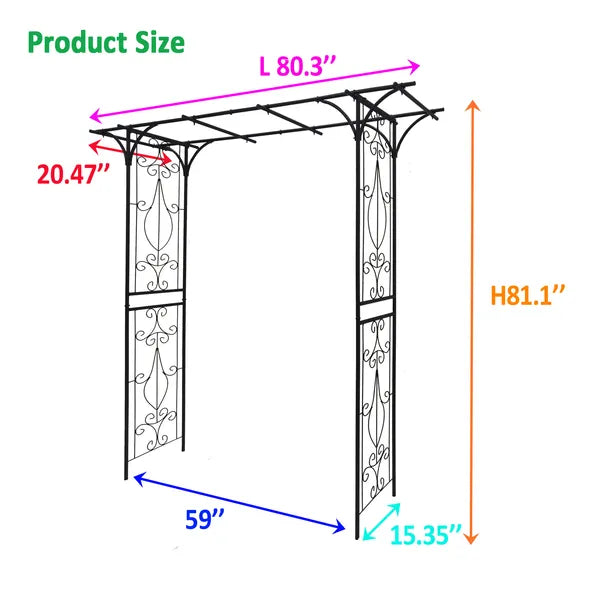 Metal Garden Arch L80.3'' X W20.47'' X H81.1'' Climbing Plants Support Rose Arch Outdoor Black