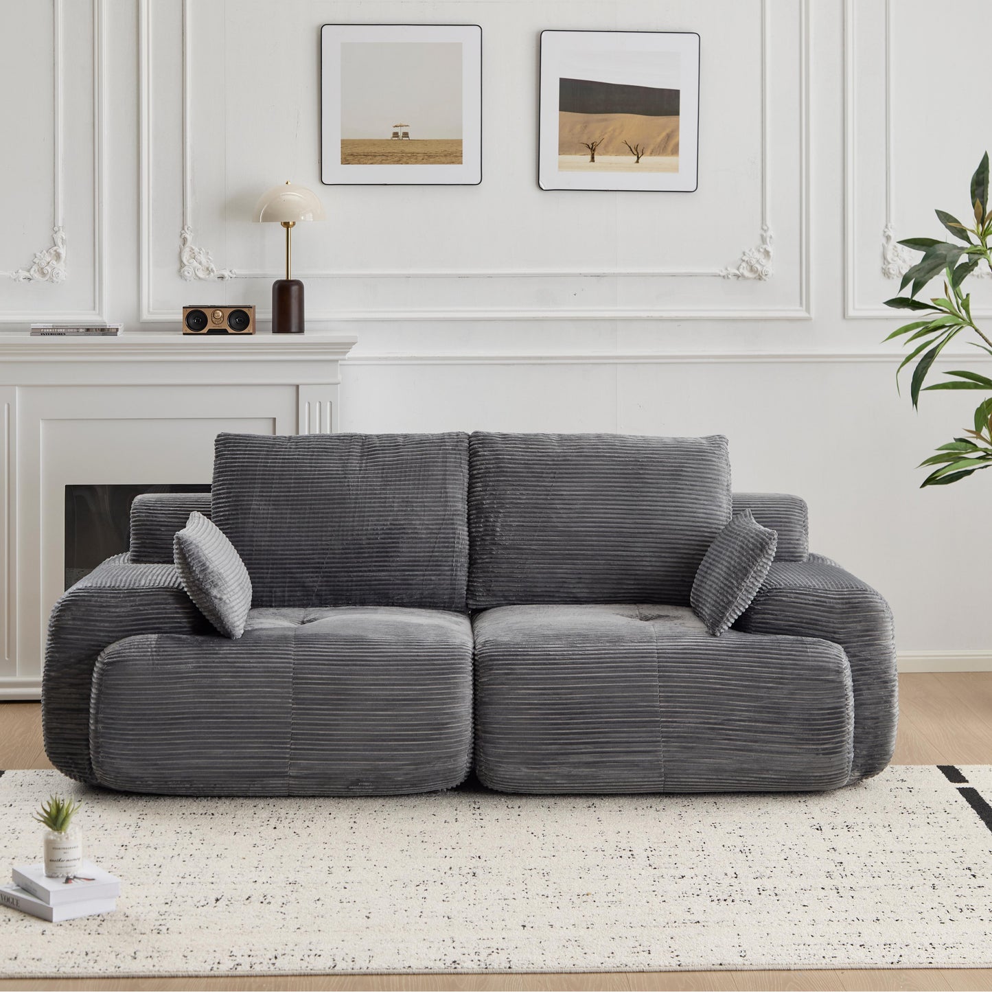 Modern Memory Foam Compressed Sofa,2 Seater Large Sectional Couches For Living Room,Pet-Friendly Cloud Modular Sectional Sofa,Corduroy Fabric,Extra Deep Loveseat,No Assembly Required, Grey
