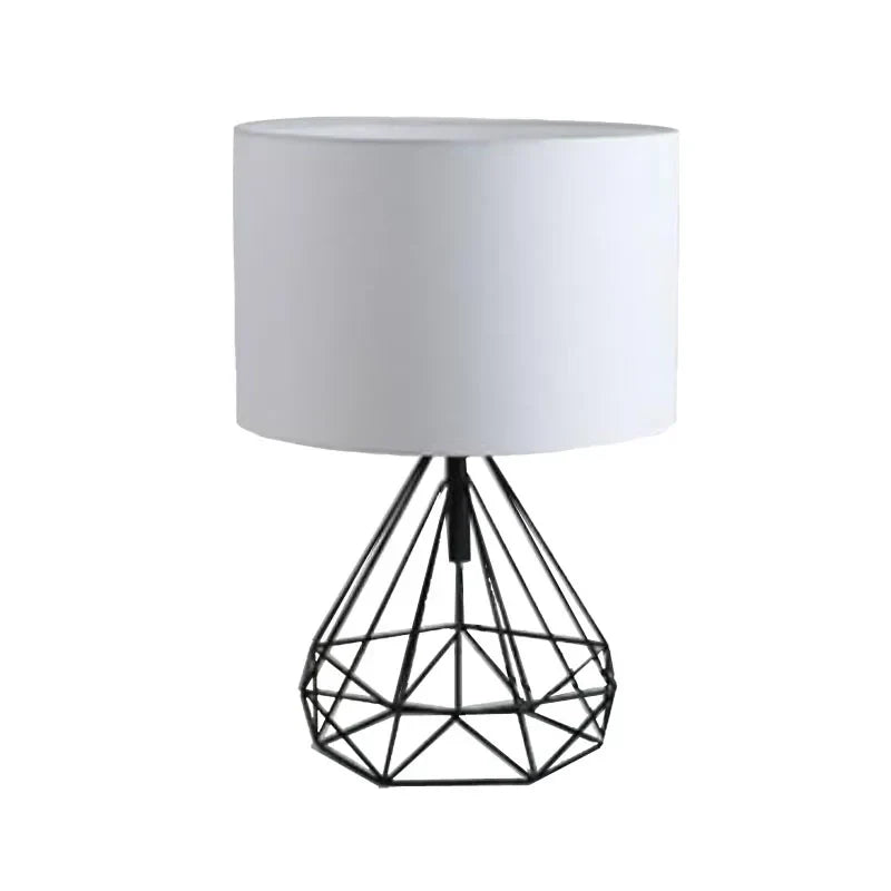 DecorBites™ Geometric Gold Desk Lamp with Hollow Diamond Design and Cloth Shade