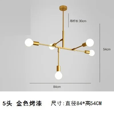 DecorBites™ Cross Style 5-Head Pendant Light in Gold and Black Finish for Modern Home Decor
