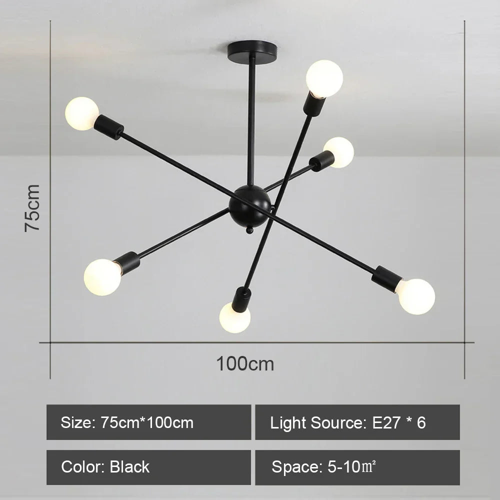 DecorBites™ LED Ceiling Chandelier: Modern & Industrial Sputnik Style for Living Room & Bedroom
