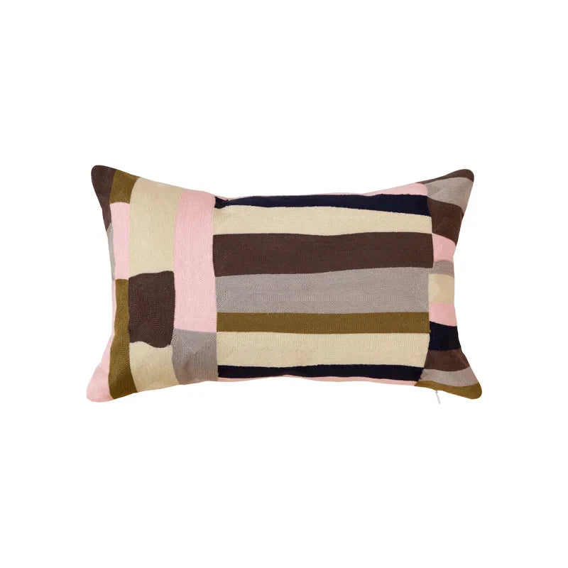 DecorBites™ Geometric Embroidery Pillow Cover 45x45cm/30x50cm Yellow Pink Abstract Design