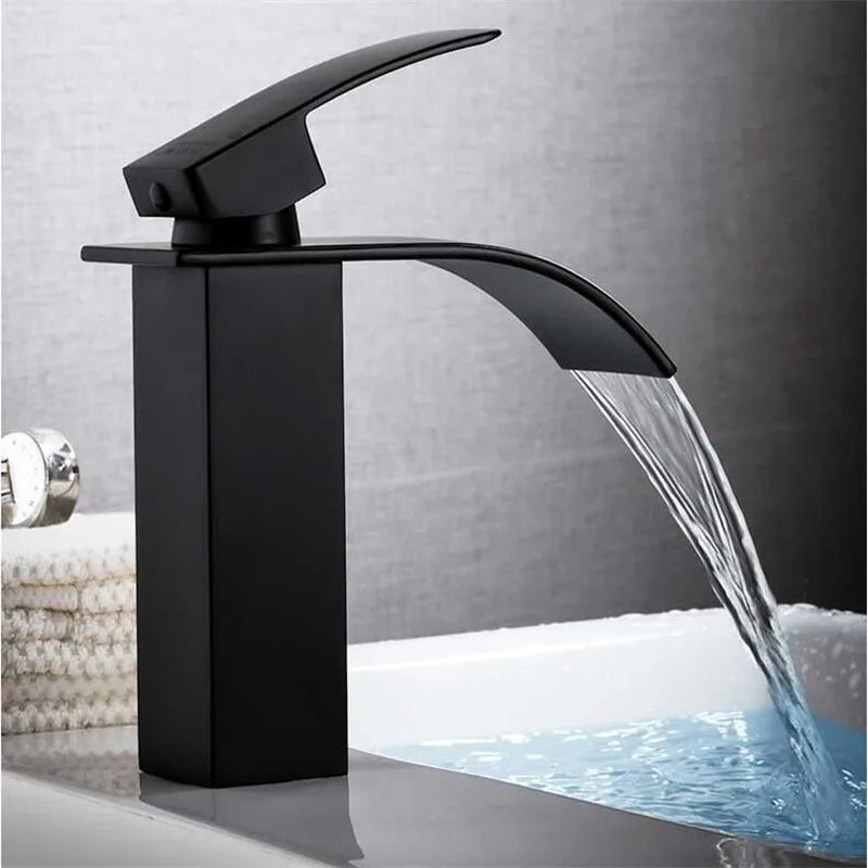 DecorBites™ Gold Waterfall Basin Faucet: Brass Bathroom Mixer Tap, Hot Cold Sink Faucet