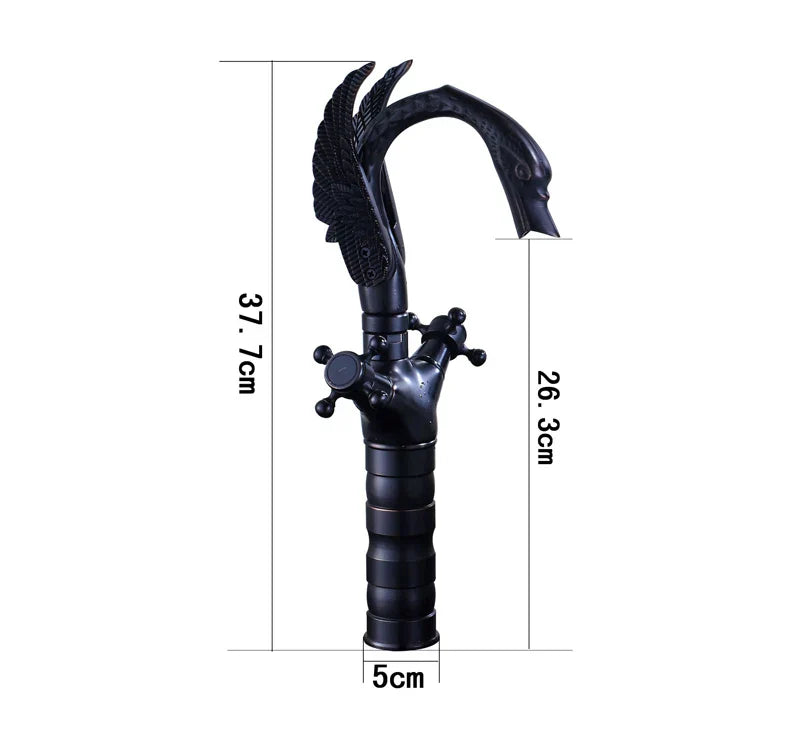 DecorBites™ Black Bronze Swan Basin Faucet Dual Cross Handle Deck Mounted Bathroom Mixer