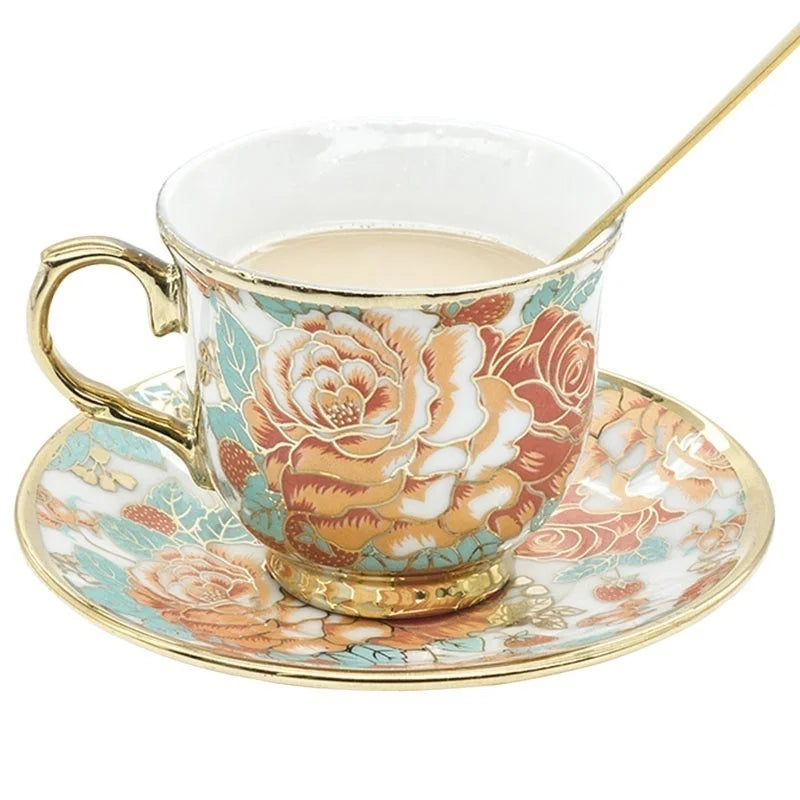 DecorBites™ Hand Painted Flower Ceramic Coffee Cup Set Home Kitchen Coffeeware