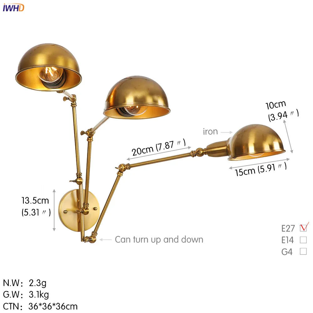 DecorBites™ Loft Antique Edison Wall Sconce Swing Arm Wall Light - 3 Heads Black