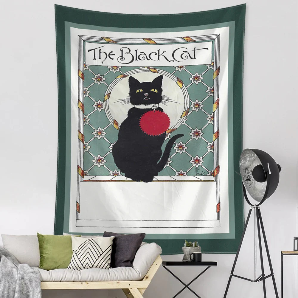 DecorBites™ Black Cat Tarot Tapestry: Psychedelic Hippie Wall Hanging Room Decor