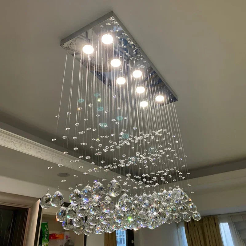 DecorBites™ Crystal LED Chandelier: Stylish Rectangle Pendant Light for Home, Office, and Cafe