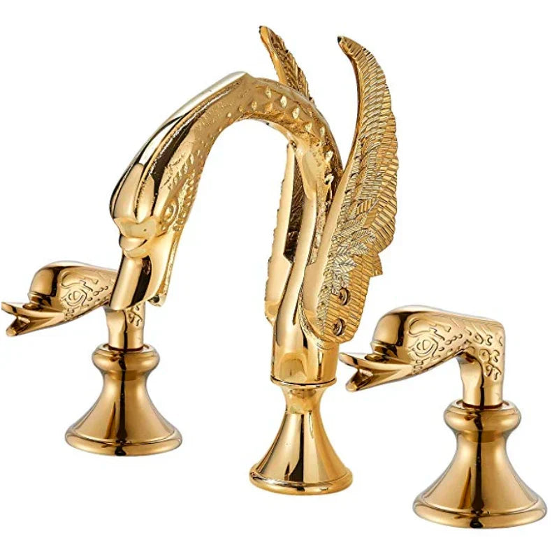 DecorBites™ Gold Swan Crystal Handle Bathroom Faucet - Deck Mounted Basin Mixer Tap