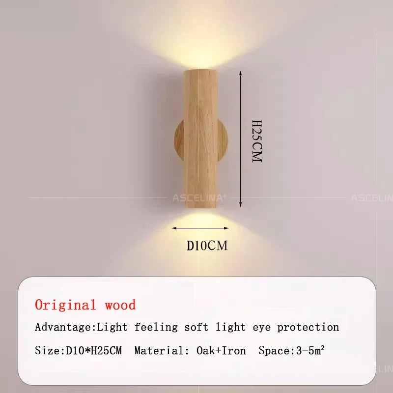 DecorBites™ LED Wood Wall Lamp: Nordic Style Walnut Sconce for Bedroom, Study, and Living Room