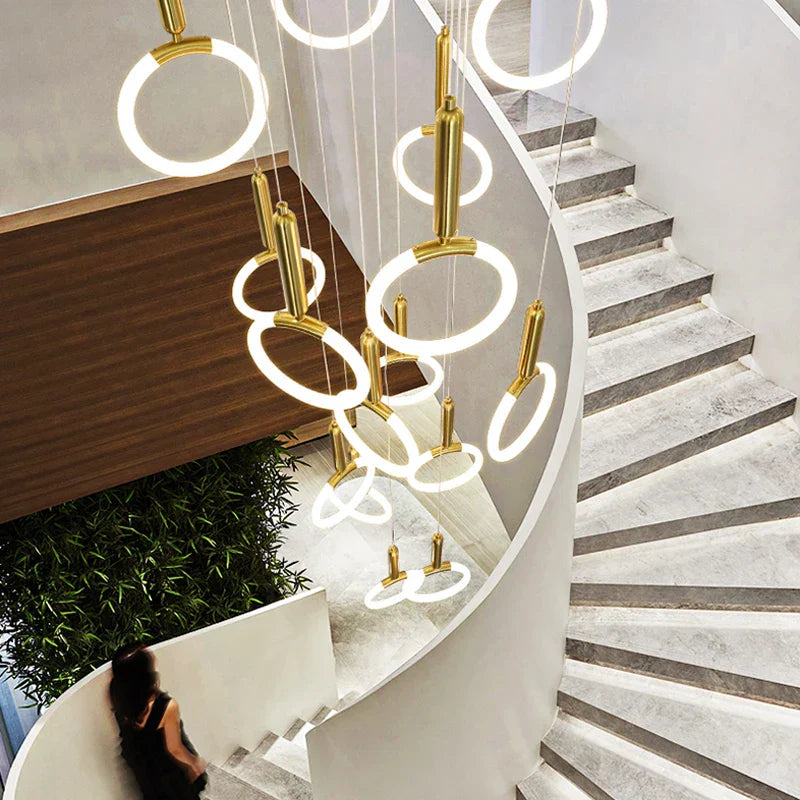 DecorBites™ Golden Acrylic Round LED Chandelier for Modern Nordic Living Room Kitchen
