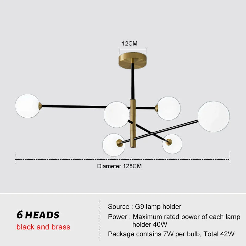 DecorBites™ Glass Brass Chandelier Modern Pendant Light for Home Living Room Restaurant Bedroom