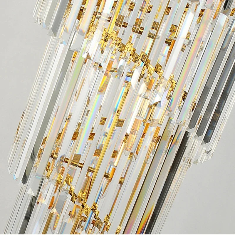 DecorBites™ Golden Luxury Hotel Lobby Crystal Chandelier for Multi-Story Staircase Lighting
