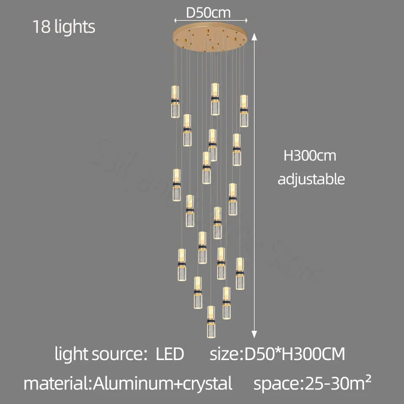 DecorBites™ Crystal Columnar Chandelier for Stairway, Bubble Design for Home, Restaurant, or Bar