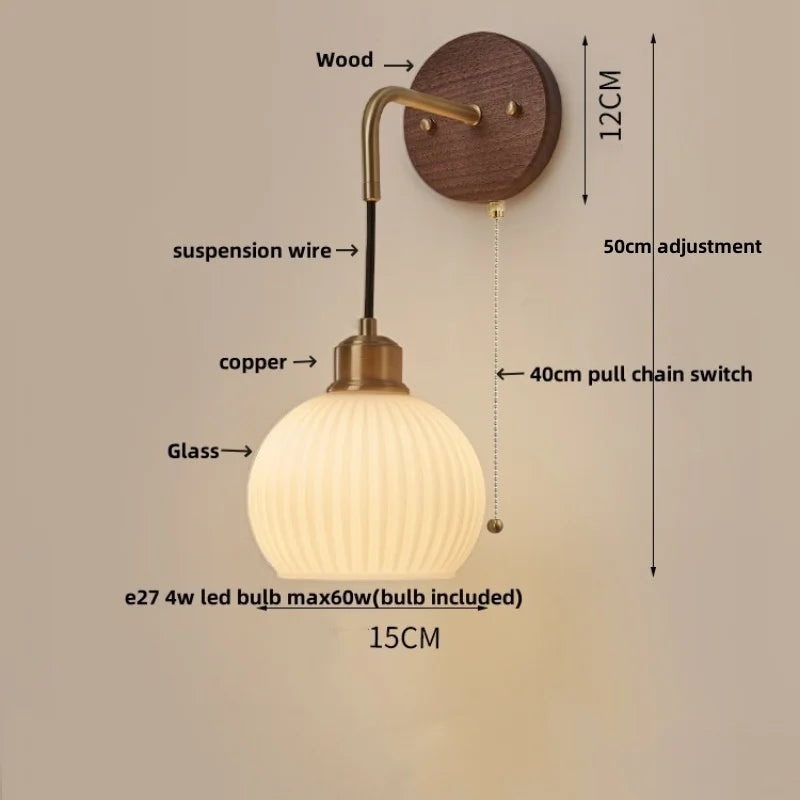 DecorBites™ Copper Adjustable LED Wall Light; Modern Pull Chain Switch Glass Stair Lights