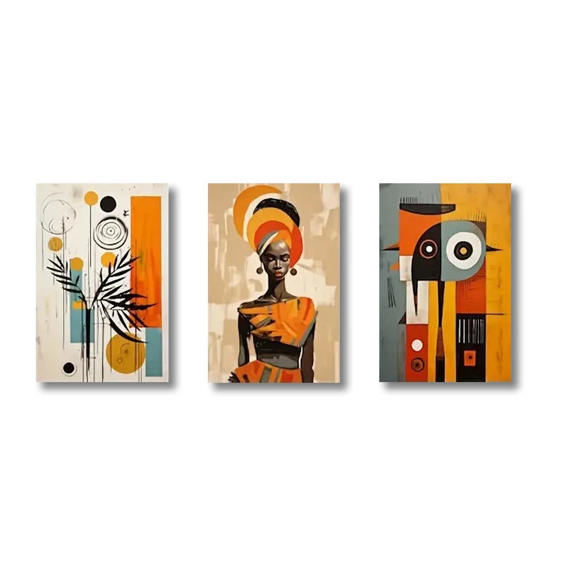"African Abstract Wall Art Set - 3 Pieces"
