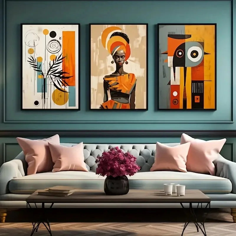 "African Abstract Wall Art Set - 3 Pieces"