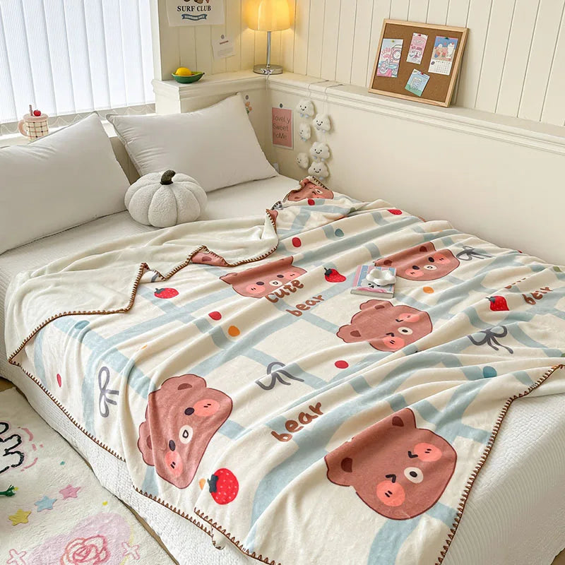 DecorBites™ Cozy Milk Velvet Blanket: Cute Pattern, Warm, Multi-Functional Sofa & Travel Shawl