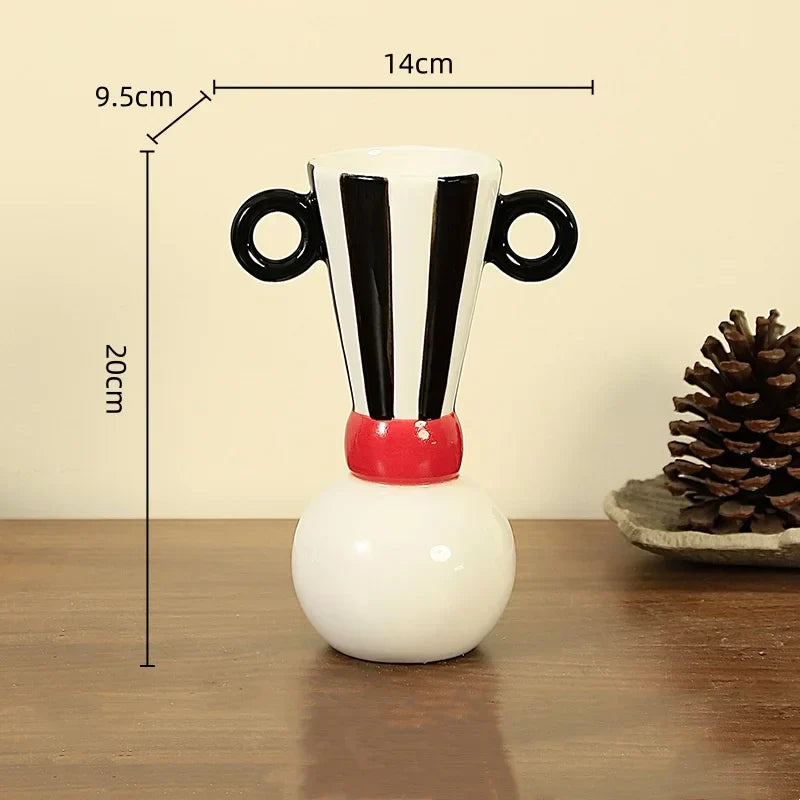 DecorBites™ Geometric Stripes Ceramic Vase Black & White Home Decor