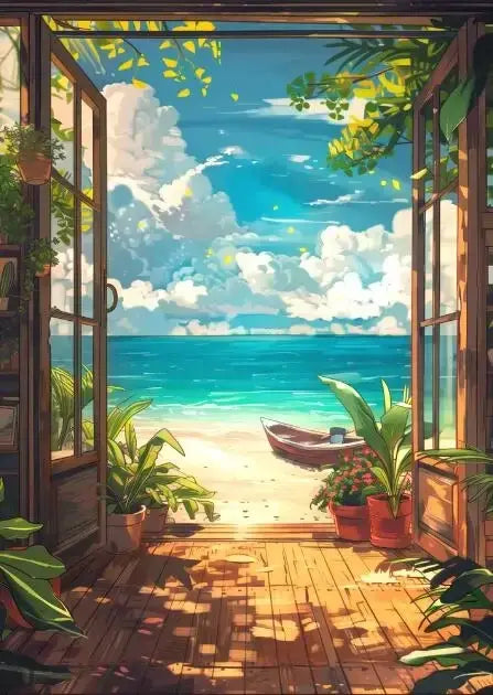 ’Blue Beach Cabin Forest Canvas Wall Art’ - P3 / 40x60cm No Frame - Posters