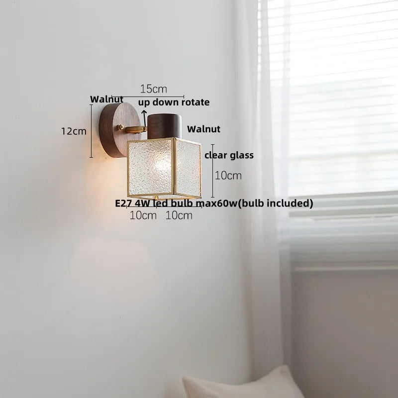 DecorBites™ LED Wall Lamp Clear Glass Walnut Wood Up Down Rotate Wall Light