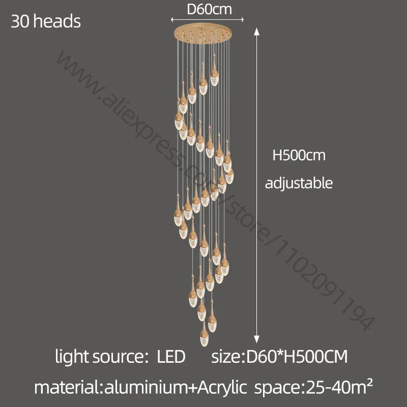 DecorBites™ Gold LED Staircase Chandelier | Luxury Large Living Room Pendant Lamp