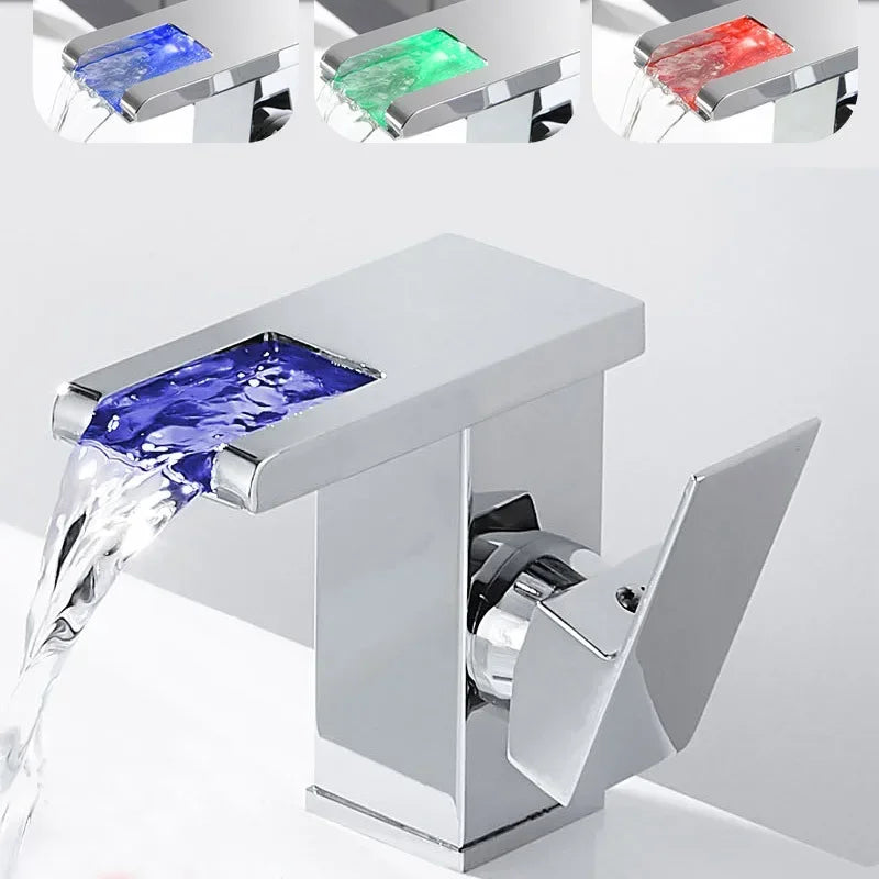 DecorBites™ LED Waterfall Basin Faucet - Single Handle Mixer Tap in White, Black, or Chrome