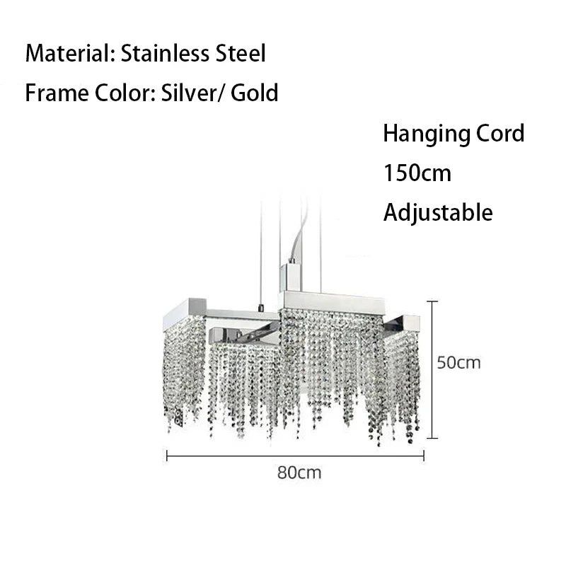 DecorBites™ Crystal Tassel Chandelier: Modern Luxury Silver Hanging Lamp for Dining Room