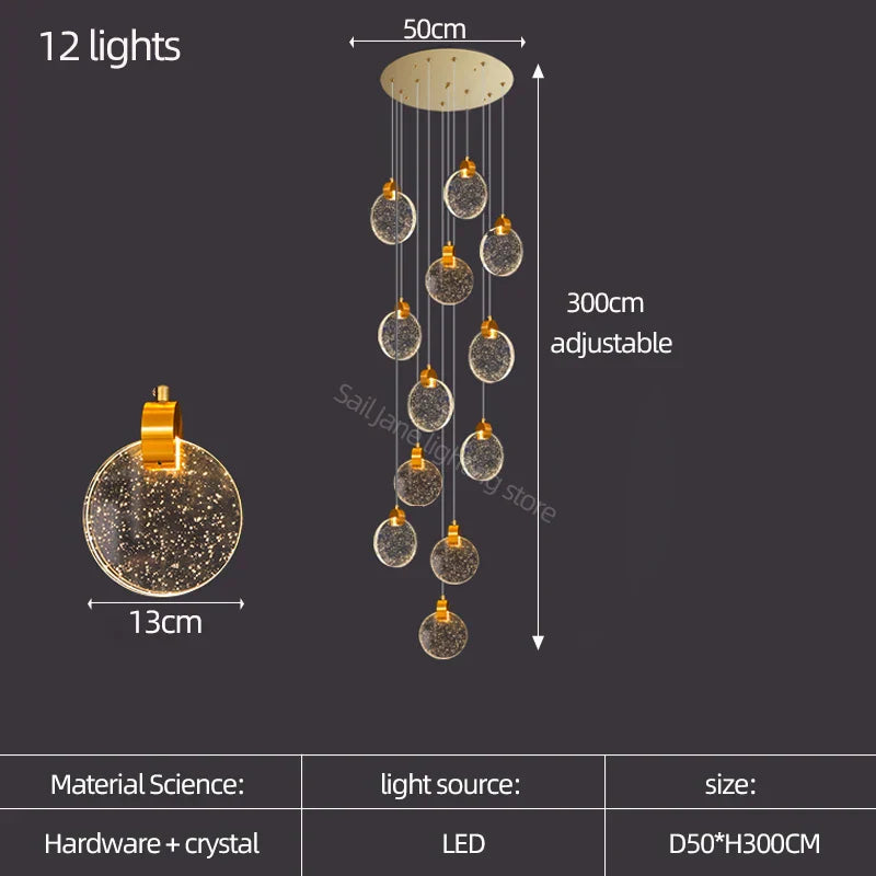 DecorBites™ Crystal LED Stair Slinglight for Nordic Living Room, Villa, and Restaurant